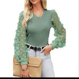 Women's Wear Mesh Small Flower And Snow-Flake Shirt Women 2025 Spring And Summer Round Collar Thin-Sleeved