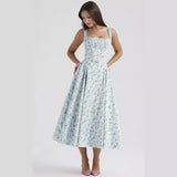 Zingj 24 Years Broken Flower Bohemian Wind Waist Show Thin Back Holiday Wind Sling Medium Long Dress