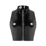 Zingj Ladies PVC Mirror Bright Leather Vest Sexy Show Chest Skin Vest Size Accurate No