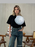 Hot Sale Ins Wind Loose T-Shirt Women's Three-Dimensional Mesh Yarn Tea Pure Cotton Short-Sleeved