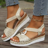 2025 New Slope Heel Sandals Women Metal Buckle Rope Slopes And Light-Bottomed Fish Mouth
