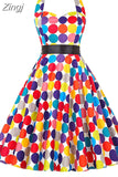 Casual Dress Women Polka Dot Retro Swing Gown Pin Up Robe Vintage 60s 50s Rockabilly