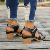 Hollow Magic High Heel Sandals Women's New Buckle Thick Heel Buckle With Fish Mouth