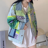 Patchwork Print Denim Jacket Women Modis Coat Tops For Womens Clothing Casual Harajuku Ladies Coats Woman Fashion