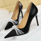 Shoes Pearl Bowknot Women Pumps Luxurious High Heels Fashion Party Shoes Women Heels Stiletto Ladies Shoes Plus Size