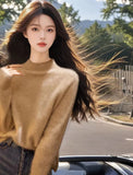 Sweater Women In Autumn And Winter Under The Bottom Of The Blouse Lazy Style Design Sense Retro Half-High Collar Red