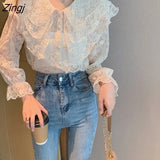 Women Sheer Thin Summer Sweet Ladies Fashion Lovely Simple Blusas Hot Sale Preppy Style Peter Pan Collar Ulzzang