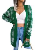 Wind Autumn And Winter Lattice With Lantern Sleeve Casual Cardigan Sweater Coat Women's