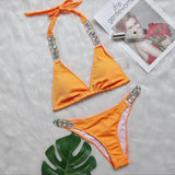 Zingj Bikini Ribbon Luxury Diamond Swimwear Sexy Metal Chain Accessories
