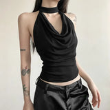Retro-Styled Collar Hanging Neck Slings Women's Summer New Sweet Cool Style Slimming