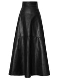 Autumn Long Black A Line Soft Faux Leather Skirt Women High Waist Blue Stylish Maxi Skirts Korean Fashion Clothing