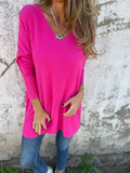Autumn And Winter Explosion Season Solid Color V-Neck Knitted Shirt Loose Top Women's
