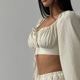 New Linen Chest With Lantern Sleeves In The Spring And Summer High-Waisted Long-Character Half Skirt