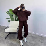 Women's Plus Velvet Set Fashion Simple Long-Sleeved Sweater Pure Color Sports Suit