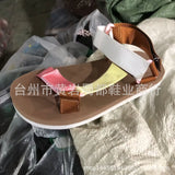 One-Word Buckle Flat-Soled Sandals Women's Summer New Color Magic Sticker Beach Women's