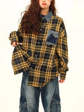 Zingj Advanced Sense Outside Wear Plaid Shirt Female Autumn New Style Loose Recreational All-Match Yellow Plaid