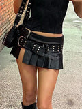 Cloth Forget Street Locomotive Rivet Splicing Belt Open 100 Folding Skirt Punk Style Thin Leather A Short