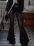 Wind Sexy Lace Perspective High-Rise Trumpet Trousers Niche Design Hottie Tight Waist