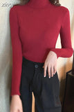 Soft Women Turtleneck Sweater Autumn Knitted Solid Jumper Winter Long Sleeve Elastic Pink Female Pullover Top