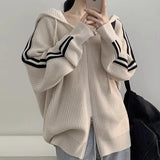 Vintage Striped Sleeve Hooded Zip Up CardiganOutfit