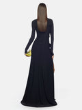 Women's New Sexy Perspective Umbilly Net Yarn Long-Sleeved Dress Long-Sleeved Dress Temperament Low-Breasted High Open Fork