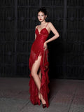 High-End Women's Perspective Sexy Sling Dress Dress Deep V Print High Open Fork Dress