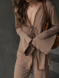 Casual Light And Thin Tight With Horn Sleeves Loose Waist Straight Trousers Knitting Set Spring And