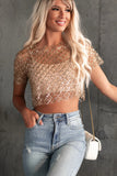 Summer New Sexy Mesh Nail Beads Short-Sleeved Top Hot
