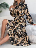 Shooting 2025 Spring And Summer Leisure Flowers Long Sleeve Shirt Skirt Lotus Leafy Dress Women's