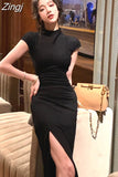 Sexy Long Slim Birthday Bodycon White Dress Women Clothing Summer New Short Sleeve Party Club Prom Elegant Black