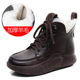 Leather Short Boots Women Winter Flat Bottom With Round Head Real Snow Boots Retro Martin Boots Retro