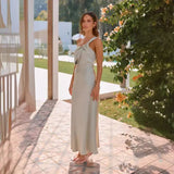 Zingj Years Of New New Temperament Elegant One Shoulder Pure Color Southeast Asian Style Breast A Word Skirt