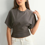 Korean Version Design Round Collar Collar Collar Short-Sleeved T-Shirt For The Summer New Simple And Pure Color Loose