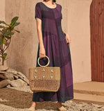 Zingj 2023 New Vintage Loose Waist Pocket Dress Casual Plaid Print Patchwork Women's Dress-Outfit