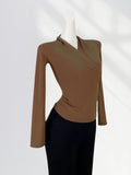 Zingj Quality Combed Cotton Cross V-Neck Long Sleeve Bottom Shirt Female Spring Elegant Wind Slim Inside A