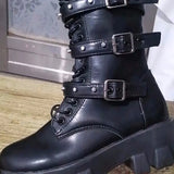 Women's Leather Boots In Autumn With The British Belt Buckle Punk Style Handsome Long Barrel Knight