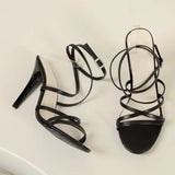 Striped High-Heeled Sandals Female Sheeled Toe Pointed Fashion Cool Slippers Fashion