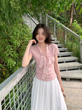 Xixi 2025 Summer New Thousand Gold Wind With Shirt Women's Short-Sleeved Top Knitted Shirt