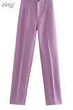 Waist Zipper Pants Chic Office Lady Casual Pantalon for Women Vintage Female Trousers 2023 Solid Straight Women's