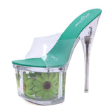 Zingj Size Hot Style Sexy Superb Heel Sunflower Thick Heel Thin Heel Waterproof Al Transparent Crystal Shoes Wedding Shoes