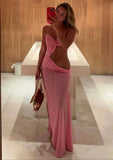 Belt Hollow Open Fork Dress Women's Solid Color Sexy Body Repair Chest High Waist Dress