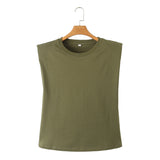 Spring Style Shoulder Pads Loose Multicolor Sleeveless Round Collar T-Shirt