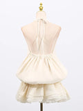 Version Of The Temperament Of The Famous Style Style Dress 2025 Autumn And Winter New Splicing Sleeveless Lotus Leaves Studded Dress Dress