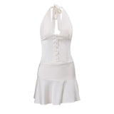 Zingj Spring Women's New Fashion Sexy Hot Girl Satin Lace-Up Neck Vest Temperament Slim Skirt