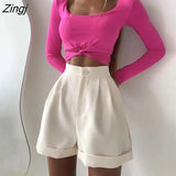 Women's Spring Autumn Slim Fit Crop Tops Square Neck Long Sleeve Solid Color Twisted Hollow Out T-shirt for