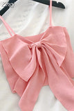 Women Solid Bow Irreguarl Crop Top Sleeveless Tees Knitted Slim Females Sexy Sweet Chic Slim Basic Kawaii Tanks