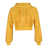 Solid Color Casual Zip Up Cropped HoodieOutfit