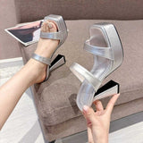 Heel Slippers Women 2025 Summer New Word High Heels Square Head Thick Bottom Cold