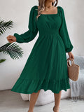 Spring And Summer Leisure Solid Color Collar Long Sleeves To Close The Waist Lotus Leaf Side A Dress Women's