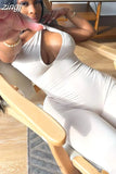 Hollow Out One-Shoulder Summer Jumpsuit Women's Solid Backless Sleeveless Party Clubwear Overalls Female Skinny